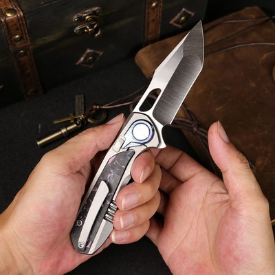 REMETTE Saker Falcon Folding Knife 3'' Satin S45VN Steel Blade Titanium/CF Handle