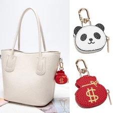 Cartoon Lucky Bag Keychain for New Year Gifts Red PU Leather Coin Holder