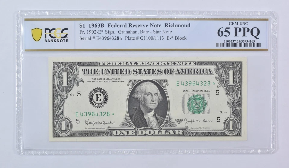 1963 B $1 Richmond VA FRN Star Note Fr#1902-E* Gem Unc 65 PPQ PCGS *5807 - Image 1 of 3