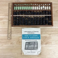 Vintage Wooden 1958 Lee's Abacus & Manual Lee Kai-Chen Chinese China 13 Rows