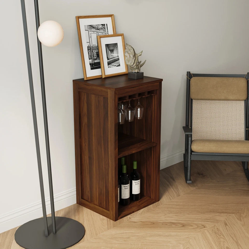 Mueble modular de bar de vino de nogal con almacenamiento y cobertizo para comedor Foto 2 de 4