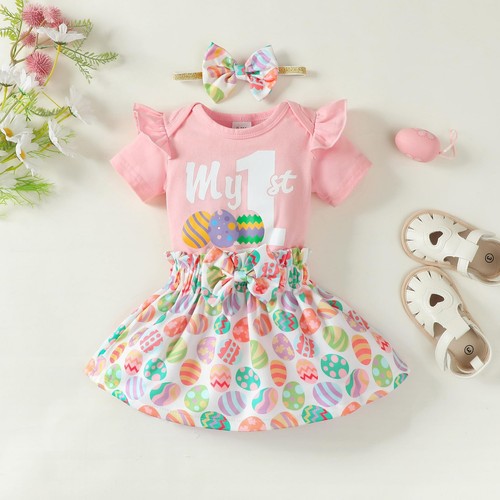 Baby Girl Easter Outfits Infant Clothes Short Sleeve Romper Overall Skirt Dre... - Picture 2 of 8