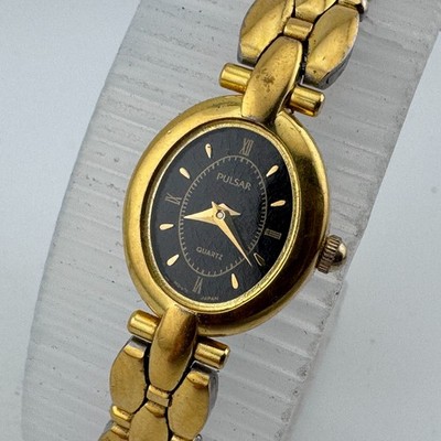 VTG Pulsar Quartz Watch V237-X020 Women Gold Tone Oval Analog New Battery 6.5''