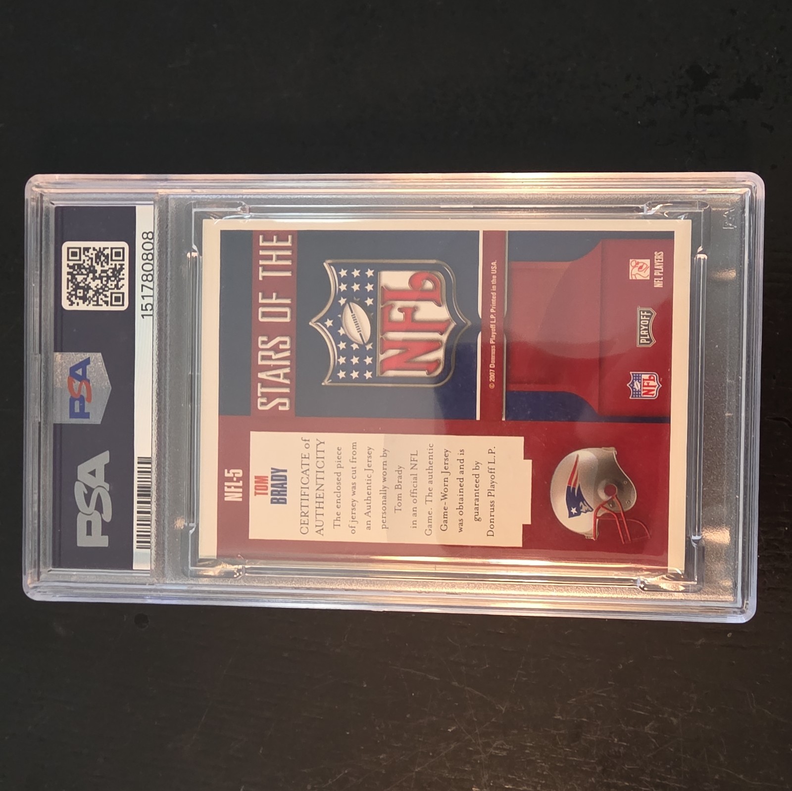 2007 Playoff Prestige Tom Brady NFL Game Used Jersey Card NFL-5 PSA 7 view 4