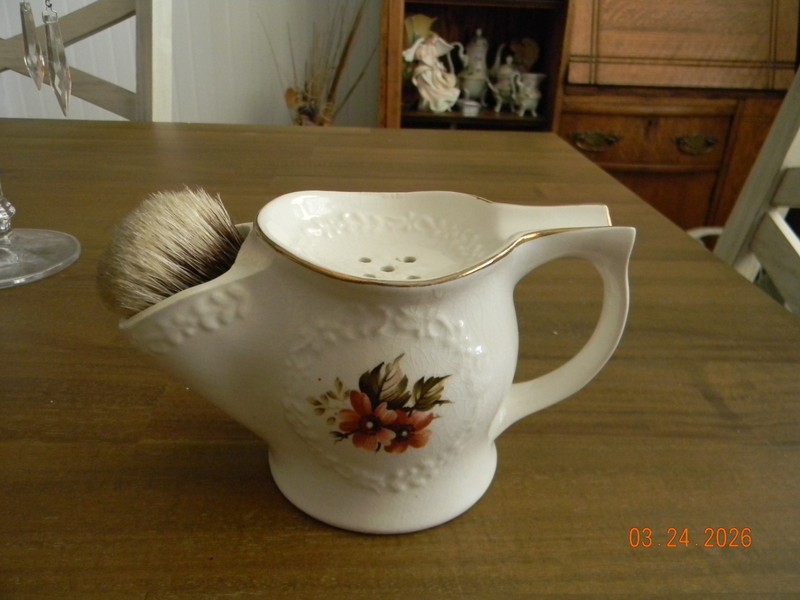 VINTAGE SHAVING  MUG WITH BRUSH / ENGLAND/ MARKED PRICE