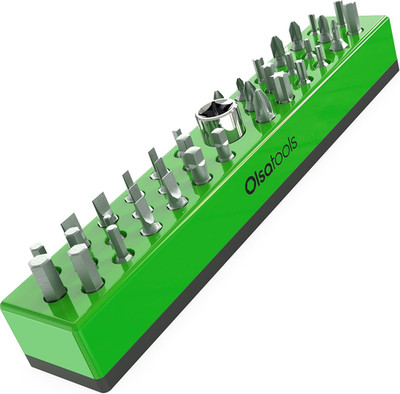 Hex Bit Organizer with Magnetic Base - Green Holder for Drill, Tamper, and Speci