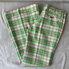Vtg MAVERICK 70s Pants Womens 30x32 Green Tartan Plaid Flare Leg Bell Bottom