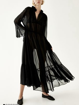 H&M Limited Edition Flounced Sheer Black Maxi Dress Sz M & L. Oversized.  BNWT