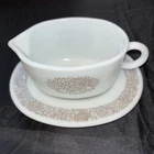 Vintage PYREX Gravy Boat & Under Plate Woodland Brown 77-B & 77-U EUC