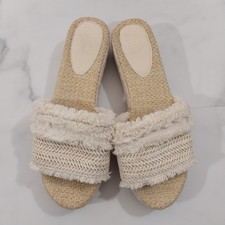 Women's Raffia Flat sandals with a straw woven style  fringe crochet Size 10.5