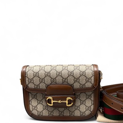 Gucci Mini Horsebit 1955 Beige Brown Gg Supreme Monogram (ws062826a8r)