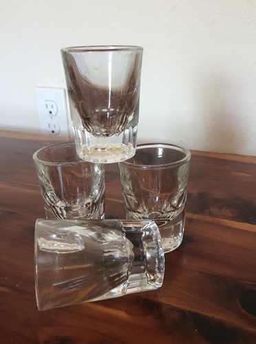 Vintage Shot Glasses Two Ounce Heavy Glass Beveled Bottom Set Of Four