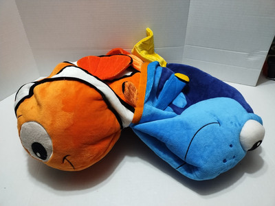 Disney Parks Nemo Dory Plush Flips Reversible Toy Pillow Orange Blue Fish 22''