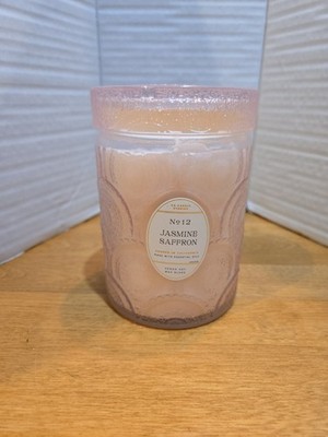 Leoben Co No 12 Jasmine Saffron 18oz Pink Embossed Mandala Glass Candle NEW