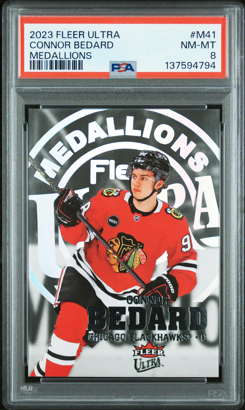 2023-24 Upper Deck Fleer Ultra Medallions Connor Bedard #M41 Rookie PSA 8