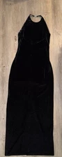 Vintage Laundry Shelli Segal Black Velvet Formal Gown High Neck Column Dress 8
