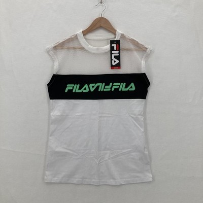 Fila Shirt Womens Medium White Black Mesh Play Date Top Athletic Training New