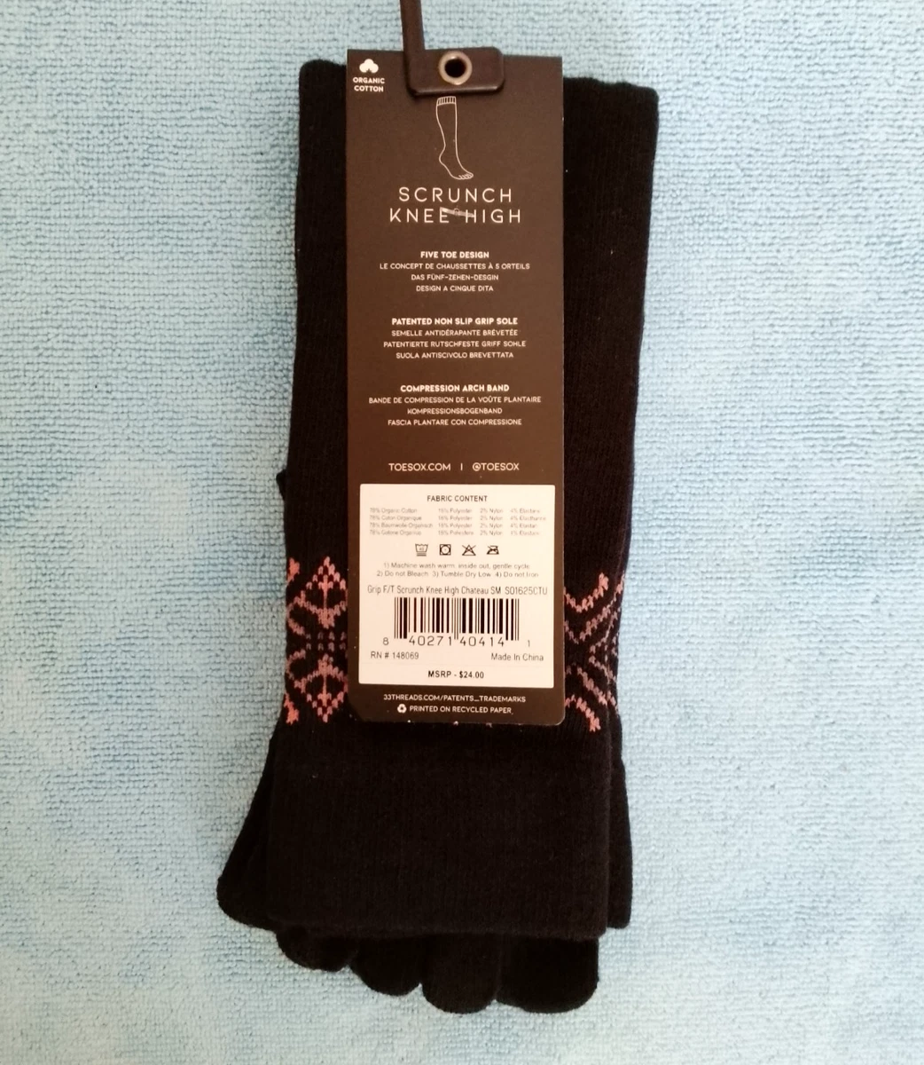 Calcetines ToeSox para mujer talla S negros rosas apretados hasta la rodilla yoga pilates nuevos con etiquetas