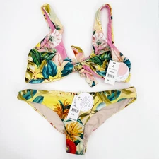 PQ SWIM PILYQ Bikini Set Size Large NWT Oasis Swim Floral Yellow Beach Travel 
