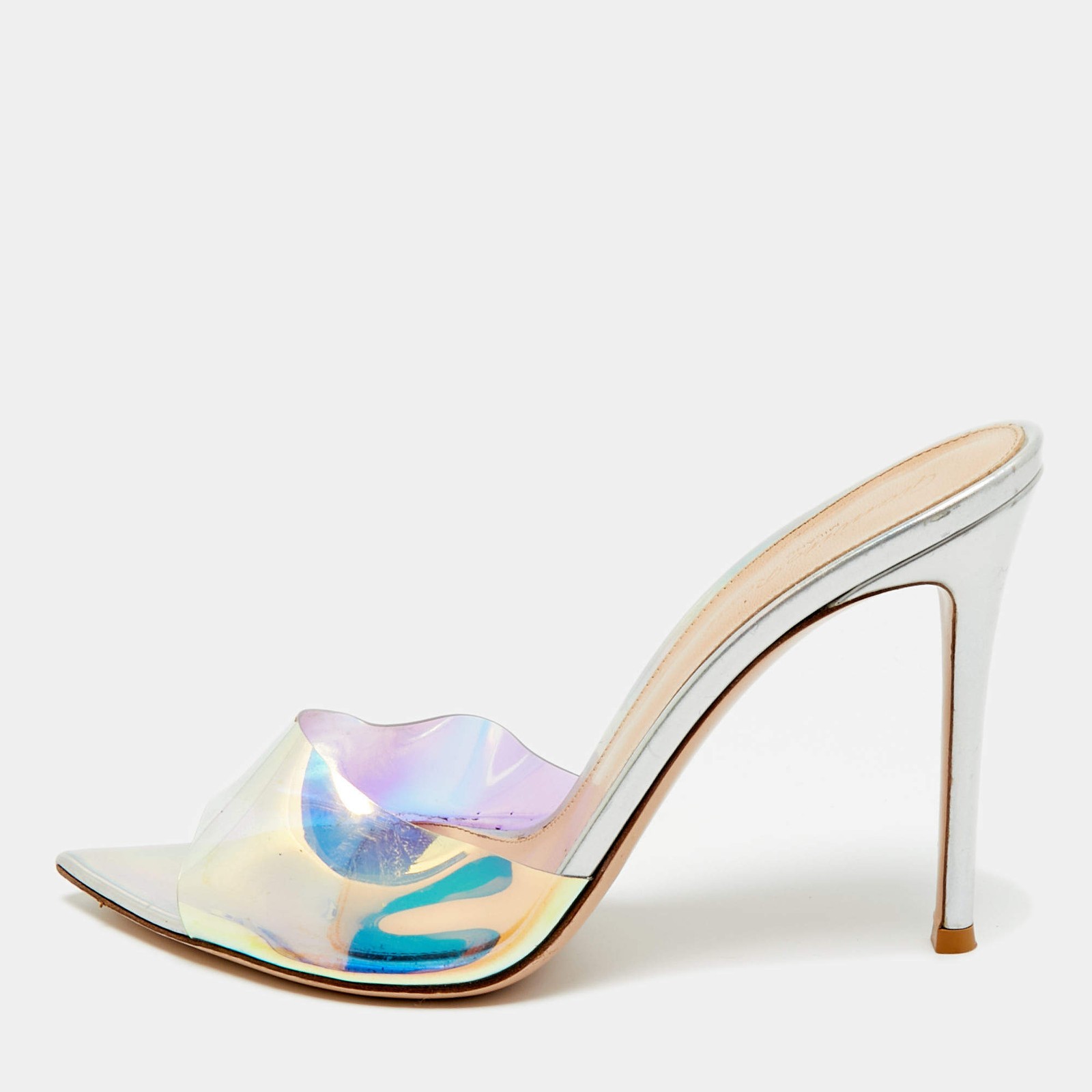 Gianvito Rossi Iridescent PVC Elle Slide Sandals Size 39