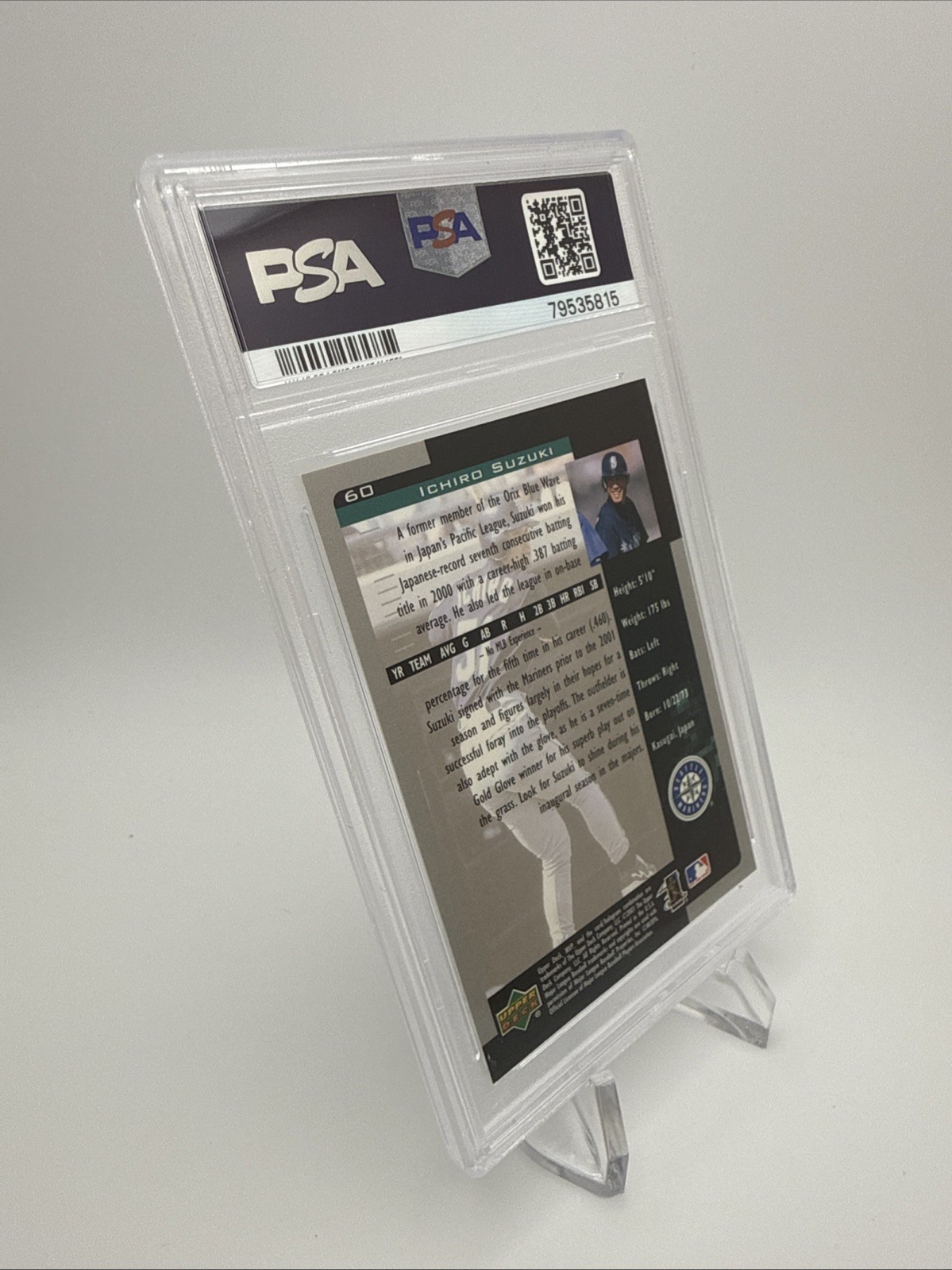2001 Upper Deck MVP Ichiro Suzuki #60 - Rookie - RC - PSA 9 - MINT view 4