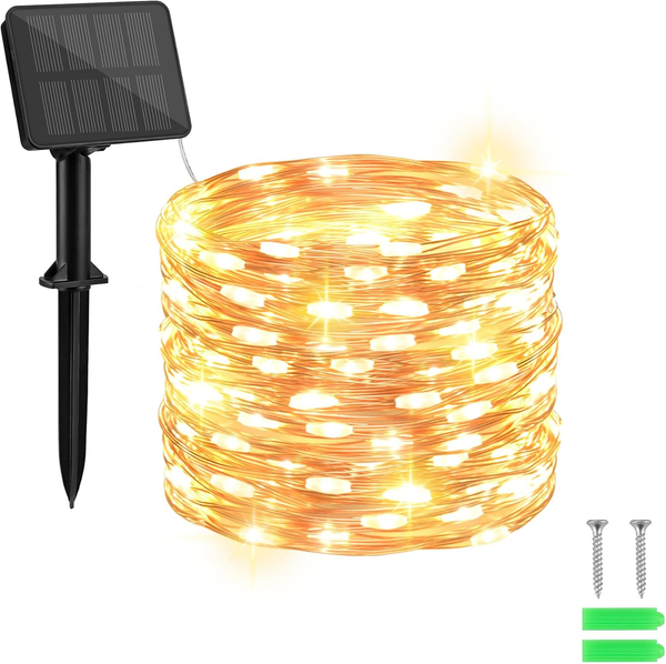 Solar Lichterkette Aussen, Cshare 10M 100 Led Kupferdraht 8 Modi Timer IP65 Wett-image