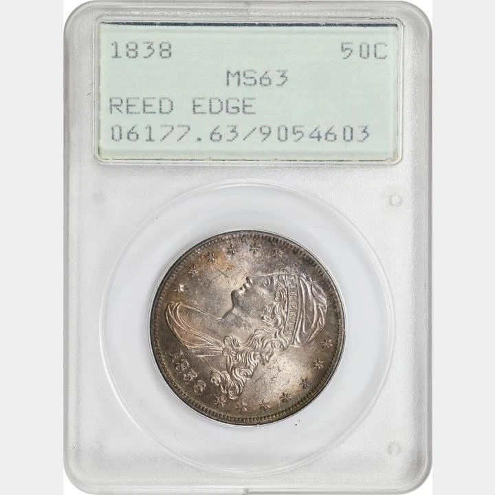 1838 50C Reeded Edge Capped Bust Half Dollar HALF DOL. on Rev PCGS MS63