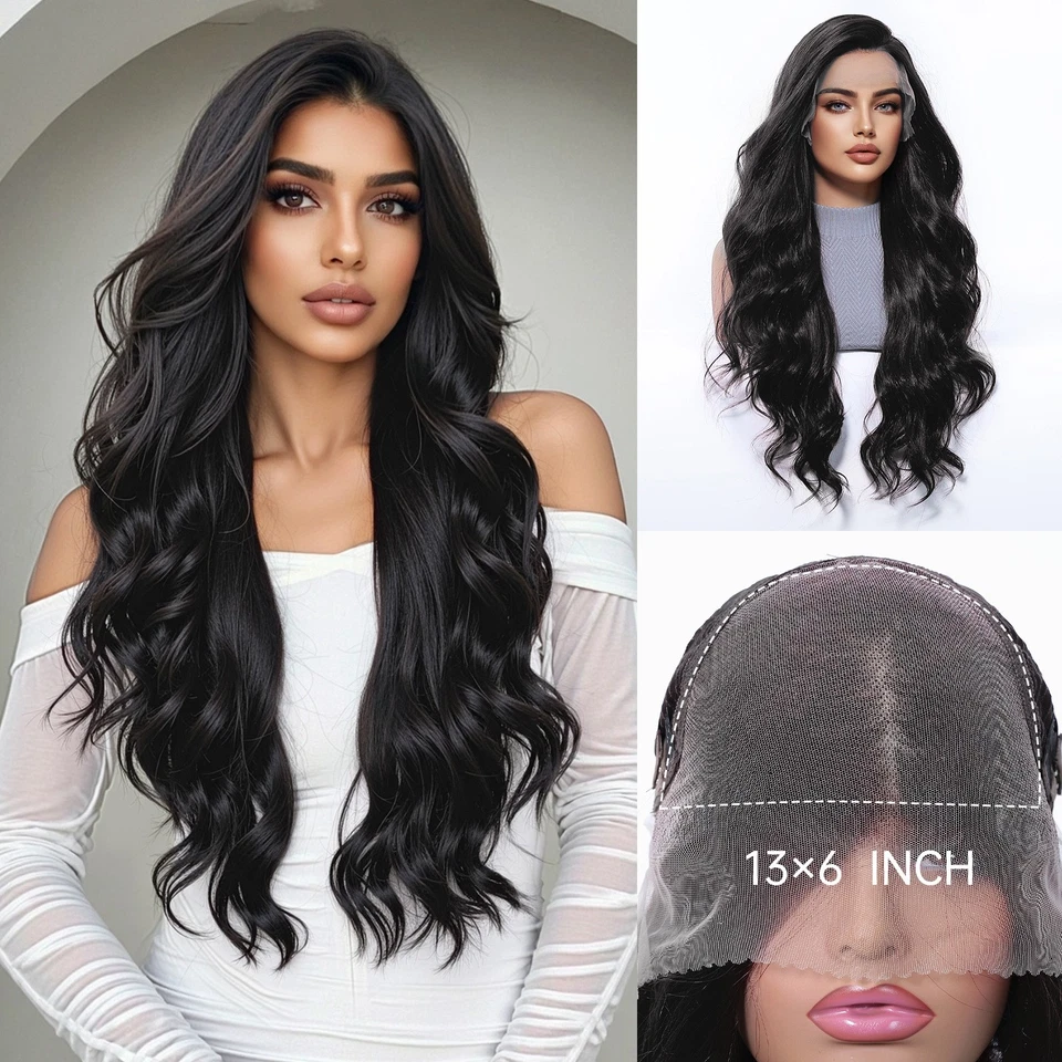 13x6 Large Area Lace Front Light Brown Human Hair Blend Heat Ok Wigs Women Soft - Image 4 of 4