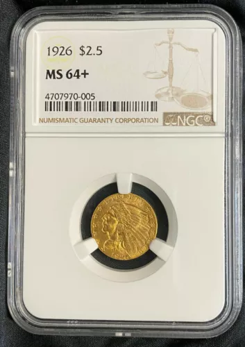 1926 $2.50 GOLD INDIAN NGC MS64+ GREAT LUSTER