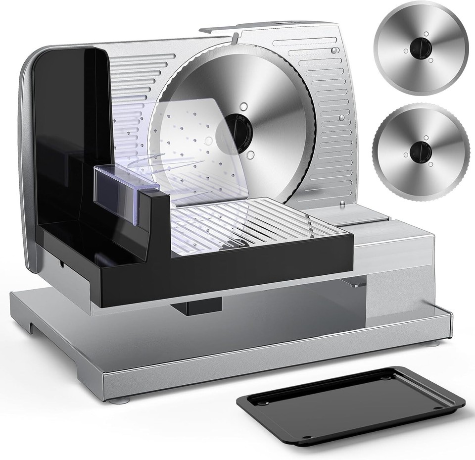 OSTBA Meat Slicer with Two Removable Stainless Steel Blades&Food Tray