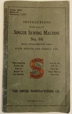 Vintage Original 1930 Instruction Manual for Singer Sewing Machine No 66