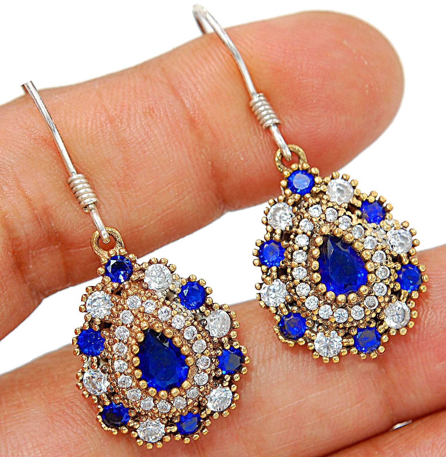 Ottoman Empire Inspired 10CT Treated Sapphire Earrings in Premium 925 Sterling Silver – Timeless Elegance TE1661