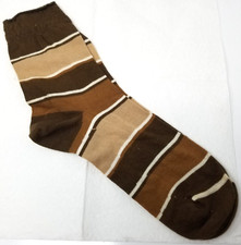 1970s Striped Geek Chic Crew Socks Chocolate Tan Brown Retro Irregular Vtg