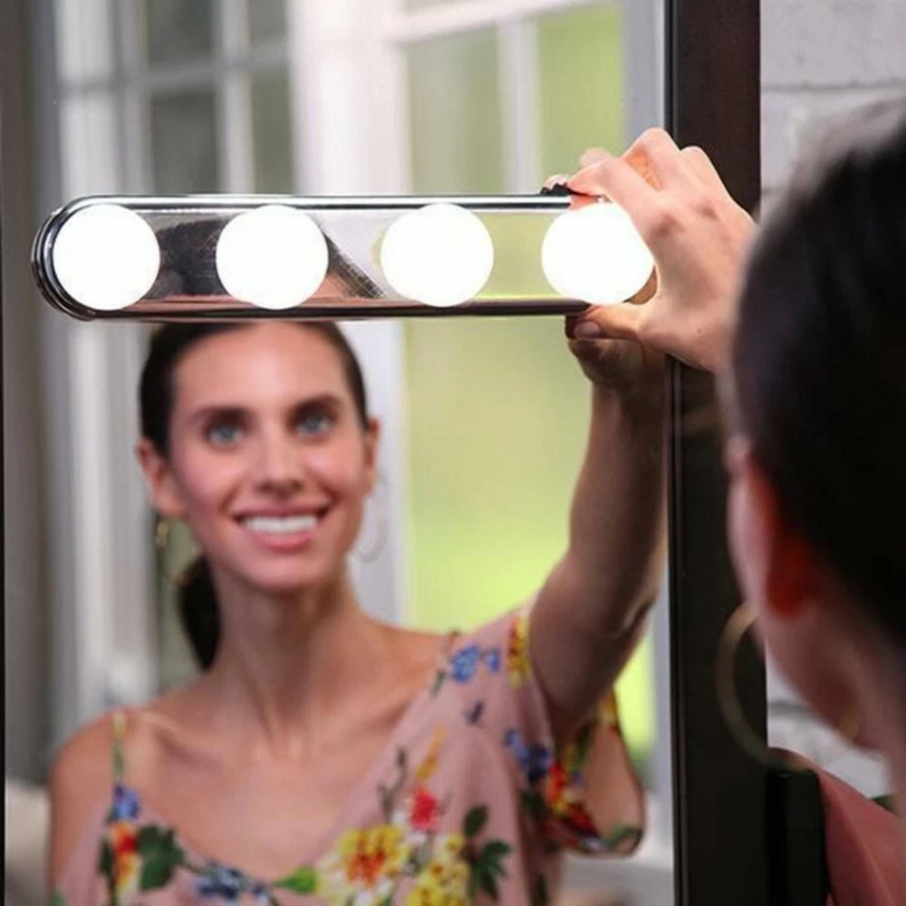 Studio Glow Vanity Make Up Mirror Light 4LED Bulb Battery Power UK FAST POST