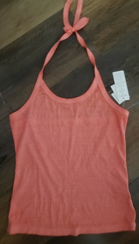 Nwt women's juniors Ultra Flirt orange ribbed halter tank top size Small