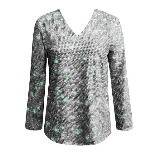 Mujeres Lentejuelas Brillo Cuello en V Prendas para el torso Damas Noche Fiesta Blusa Camiseta Talla - Imagen 12 de 45