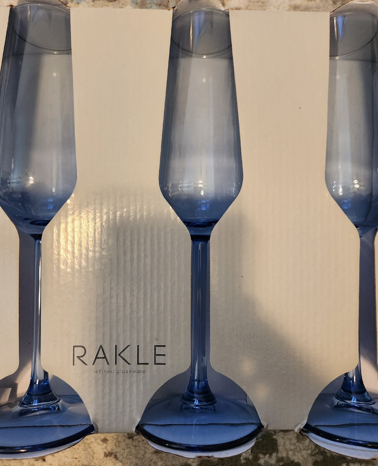 RAKLE REFINED GLASSWARE BLUE CHAMPAGNE FLUTES SET OF 4 NEW IN BOX