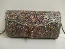 Handmade,sterling Silver Floral Peacock Engrave Luxurious Clutch Crossbody Bag.