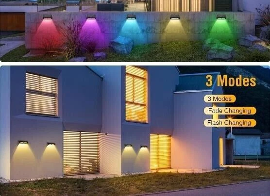 Solar light Outdoor Wall Lights for Fence IP65 Waterproof RGB Modes 6 Pack - Image 4 of 4