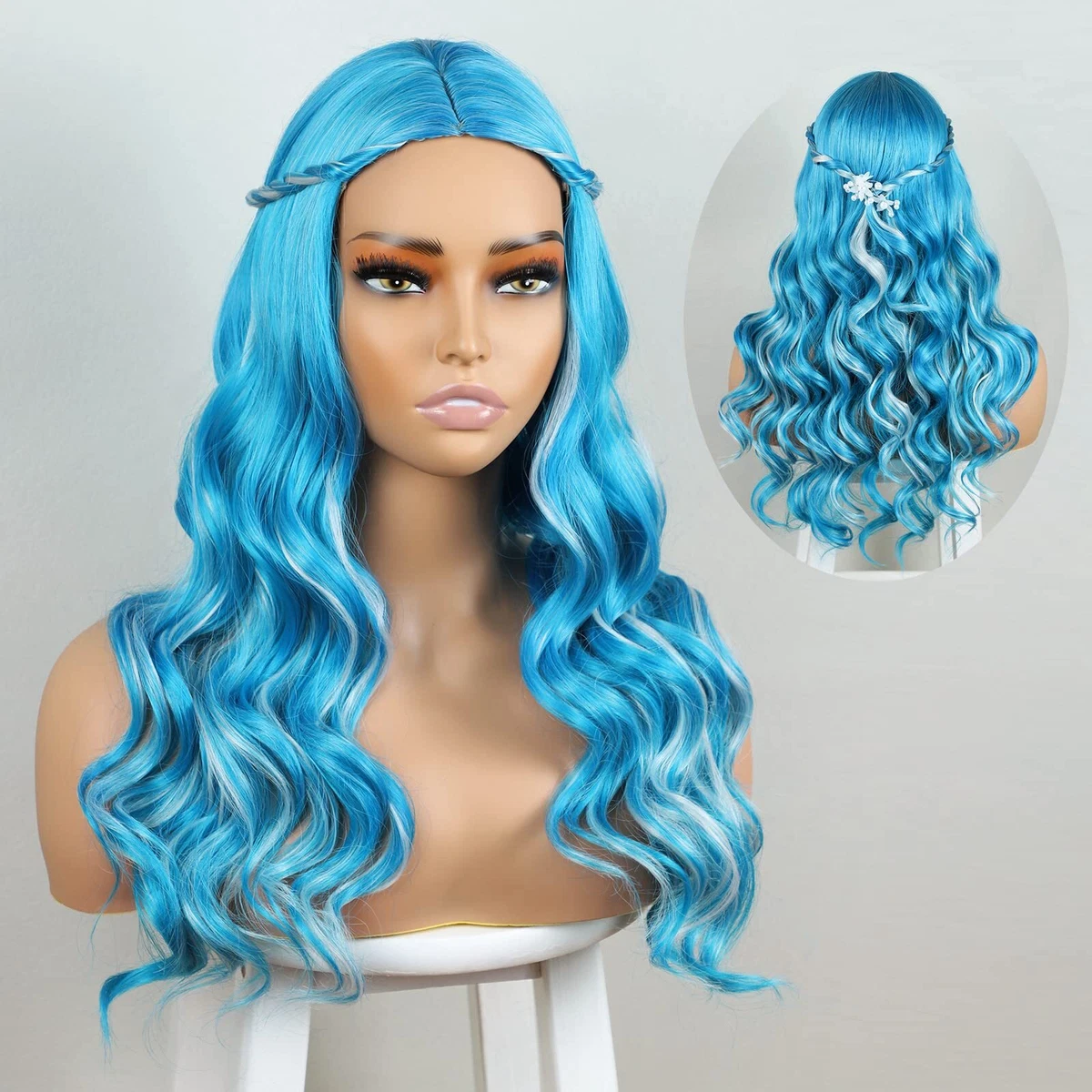 Blue wig with braids top
