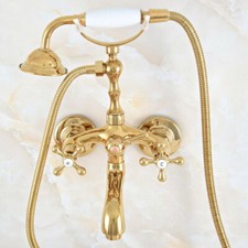 Gold Polished Brass Clawfoot Bathroom Bath Tub Faucet Set Mixer Tap sna809