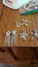 3 sets VINTAGE RHINESTONE COSTUME JEWELRY CLIP ON EARRINGS