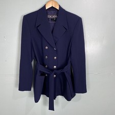 Escada Double Breasted Blazer Blue Belted Oversized Sz 40