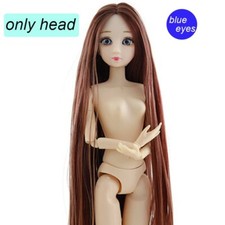 Long Brown Straight WIG Hair Doll Head For 11.5" 1/6 BJD Doll Blue Eye Heads Toy