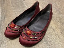 Nine West  Woman’s Red Satin Sequin Studded Flats Slip On Evening Shoes Size 9M