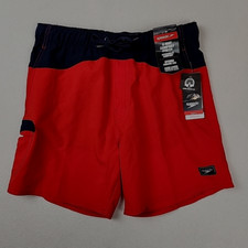 Speedo Swimsuit Mens Medium Red Blue Lined Swim Trunks Travel Beach Vacation NEW