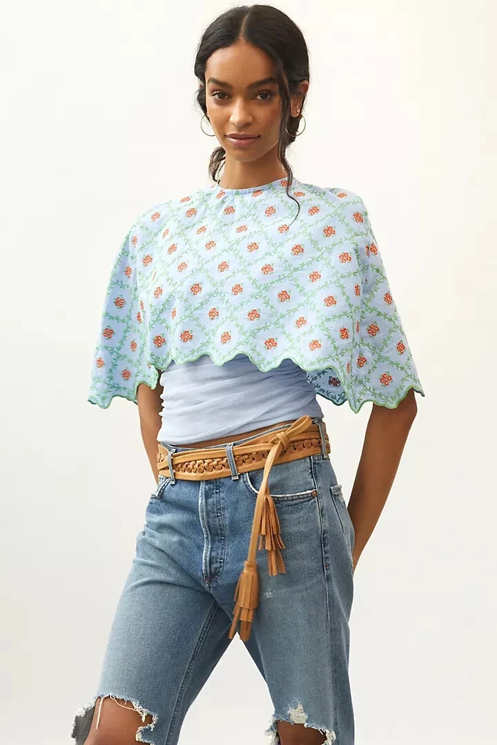 Anthropologie Faraway Embroidered Cape one size new