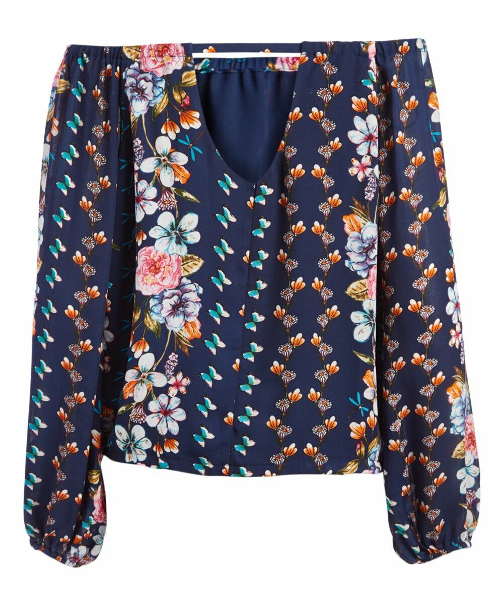トップス Blue Parker $278 NWT PARKER SzXS OFF SHOULDER LONG SLEEVE TOP FLORAL
