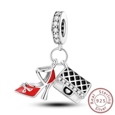 MULA 925 Sterling Silver CZ DIY Charm Red Enamel High Heels For Women Bracelet