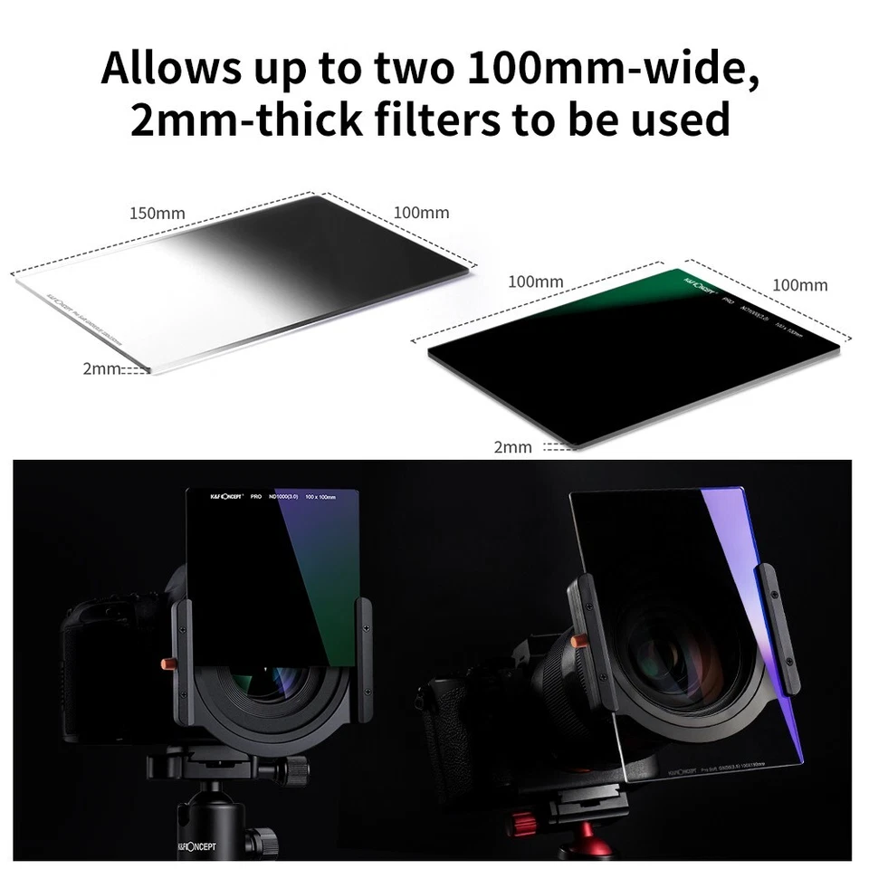 K&F Metal Square Lens Filter Holder 100mm + Lens Filter Adapter Rings 49mm-82mm - Image 3 of 4